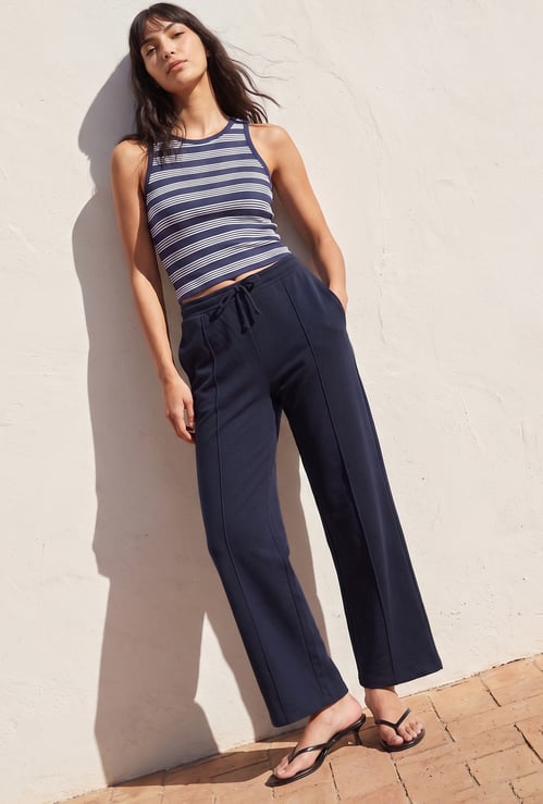 GINGER Solid Knit Pintuck Pants