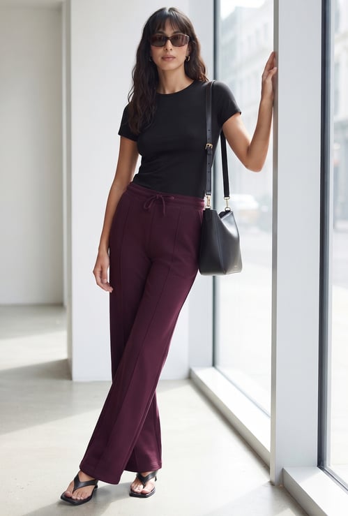 GINGER Solid Knit Pintuck Pants