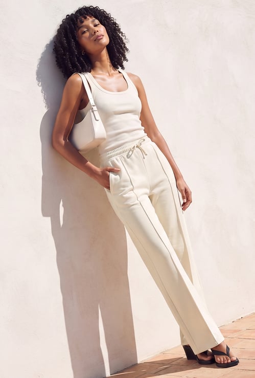 GINGER Solid Knit Pintuck Pants