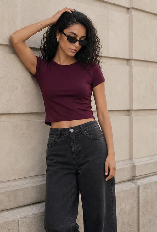 GINGER Solid Crop T-shirt