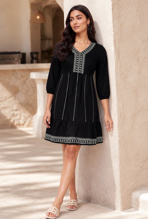 FAME FOREVER Embroidered A-Line Dress