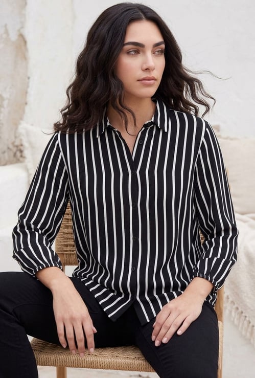 FAME FOREVER Striped Collared Shirt