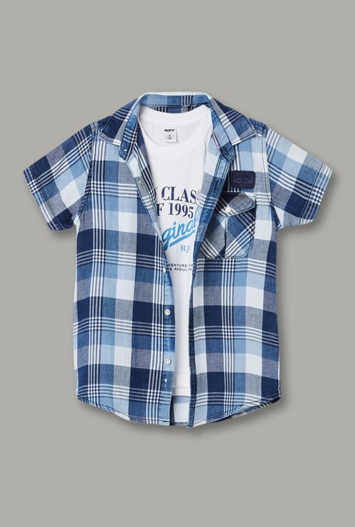 RUFF KIDS Checked Shirt with Vest T-shirt