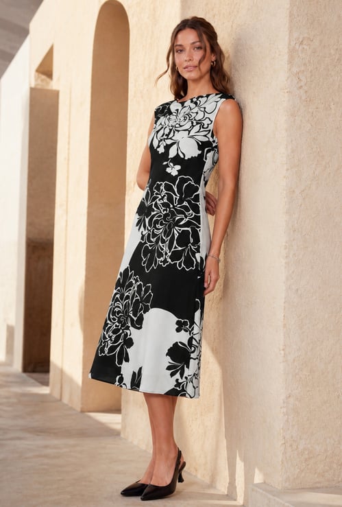 CODE Floral Print Sleeveless Midi Dress