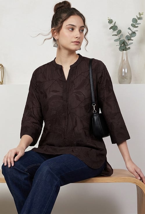 MELANGE Embroidered Mandarin Collar Tunic
