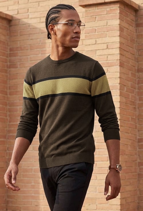 CODE Striped Crew Neck Sweater