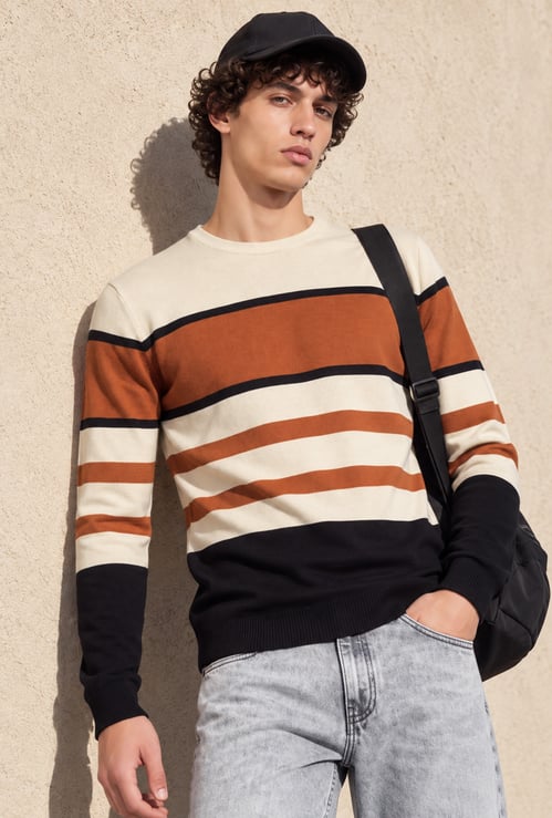 FAME FOREVER Striped Crew Neck Sweater