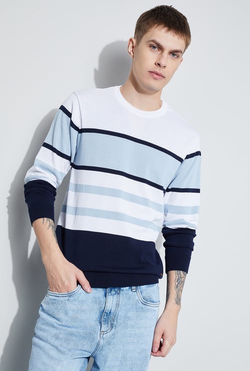 FAME FOREVER Striped Crew Neck Sweater