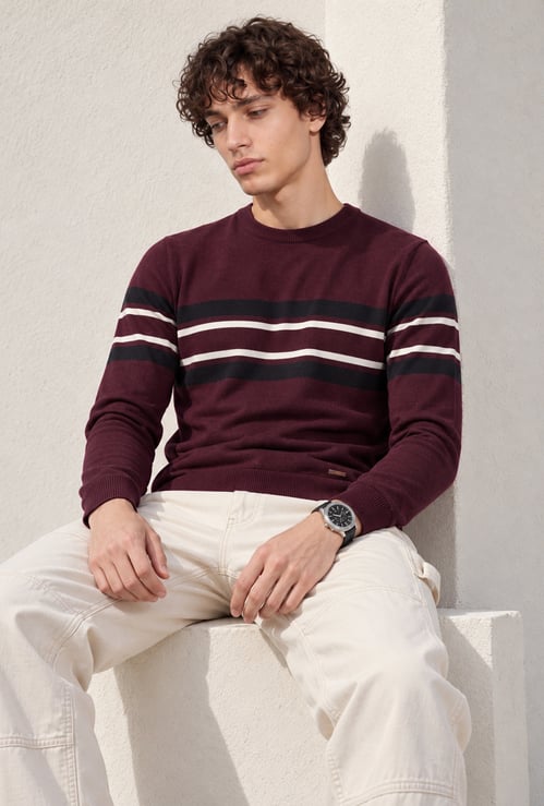 FAME FOREVER Striped Pullover Sweater