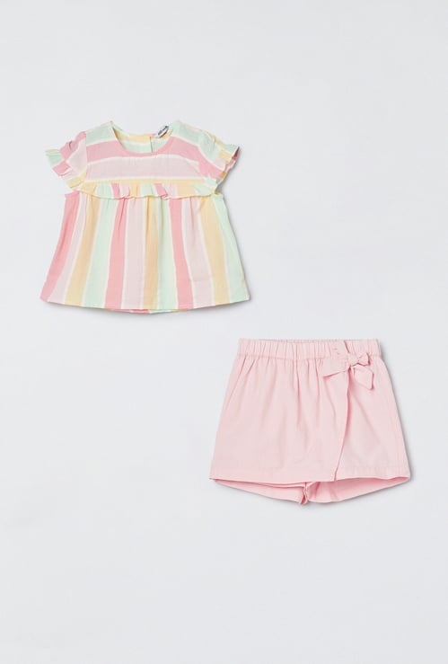 FAME FOREVER Girls Striped Top with Skorts Set