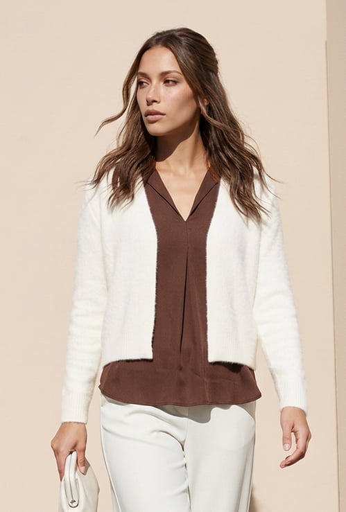CODE Knitted Front Open Cardigan