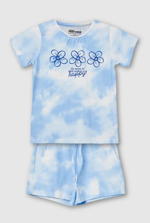FAME FOREVER Girls Printed T-shirt with Shorts Set