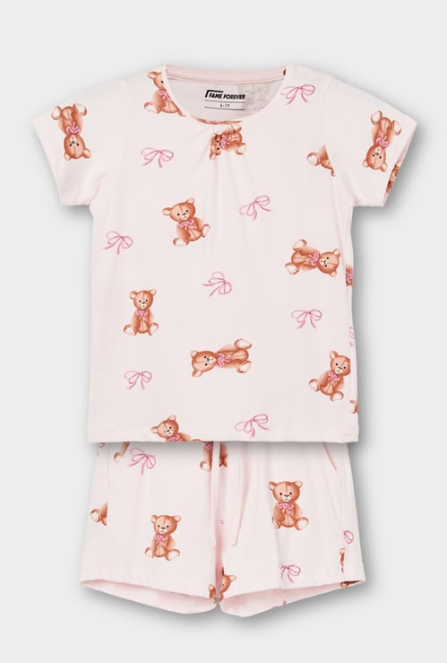 FAME FOREVER Girls Graphic Print Shorts Set