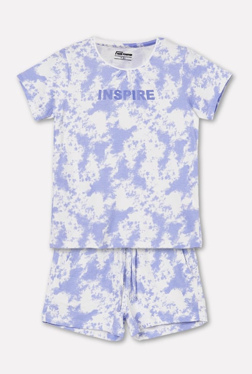 FAME FOREVER Girls Tie-Dye Top with Shorts Set