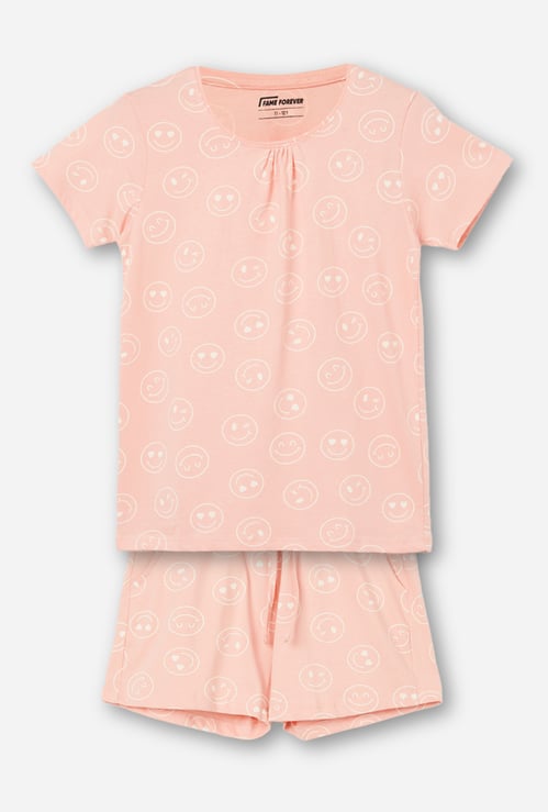 FAME FOREVER Girls Printed T-shirt with Shorts Set