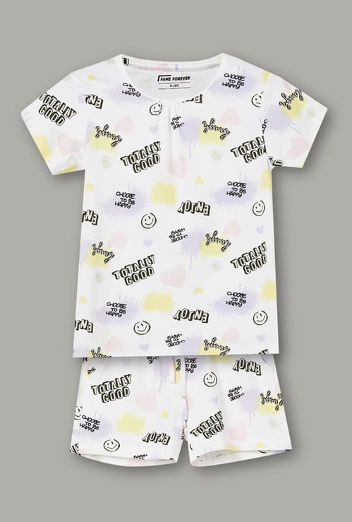 FAME FOREVER Girls Graphic Print T-shirt with Shorts