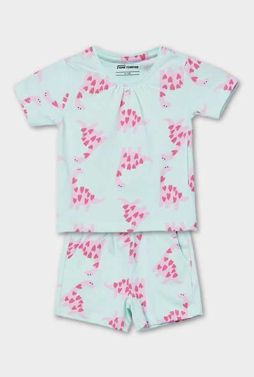 FAME FOREVER Girls Graphic Print T-shirt and Shorts Set