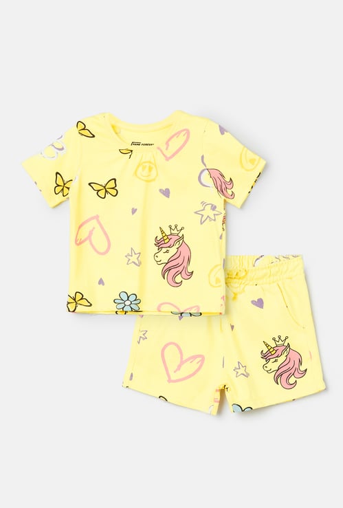 FAME FOREVER Girls Graphic Print T-shirt with Shorts