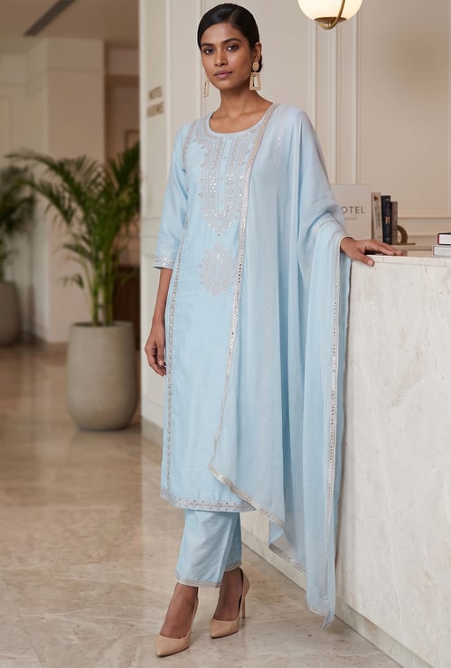 MELANGE Embroidered Straight Kurta Set
