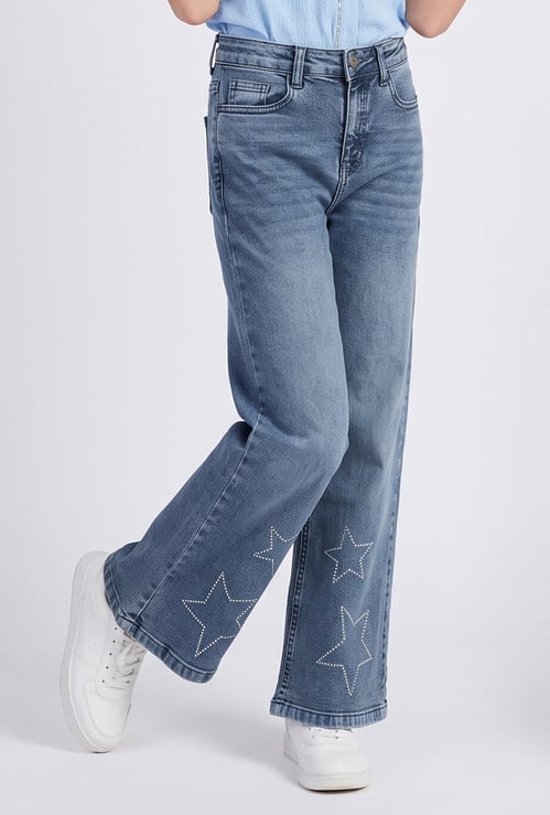 FAME FOREVER Girls Embellished Mid-Rise Jeans