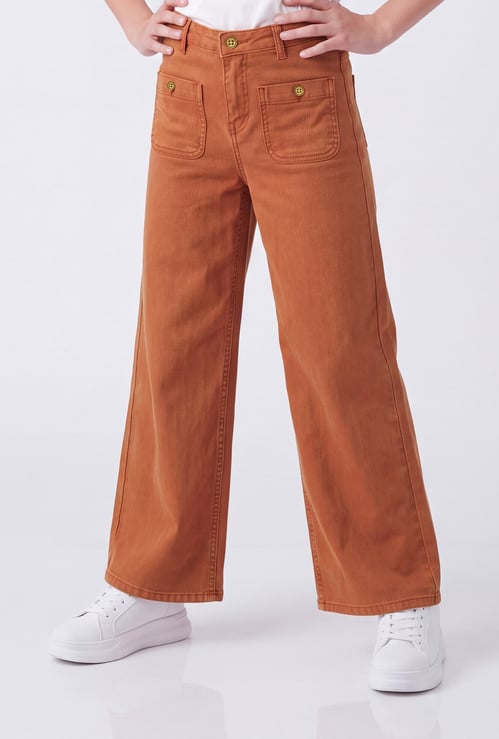 FAME FOREVER Girls Solid Wide Leg Jeans