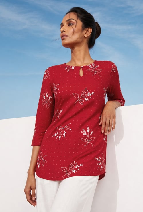 MELANGE Floral Print Keyhole 3/4th Sleeves Kurti