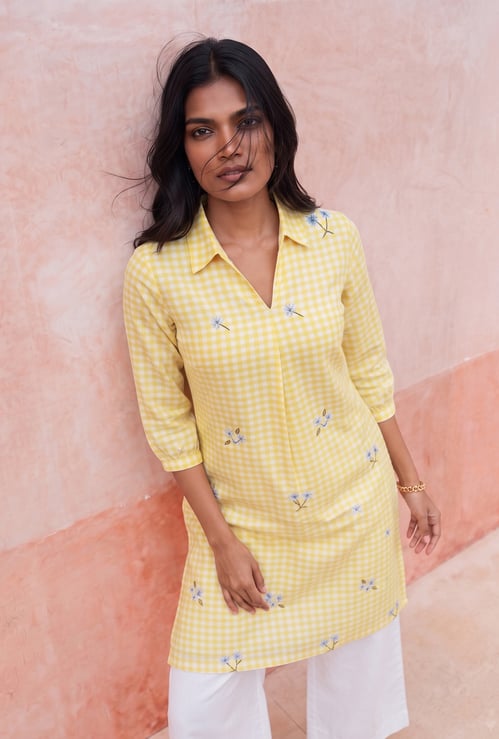 MELANGE Embroidered Check Straight Kurta