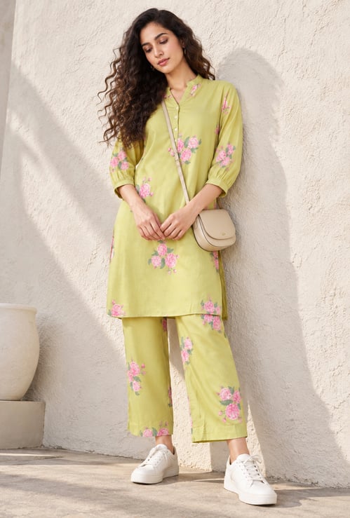 MELANGE Floral Print Straight Kurta Set
