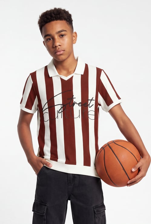 FAME FOREVER Boys Striped Polo T-shirt