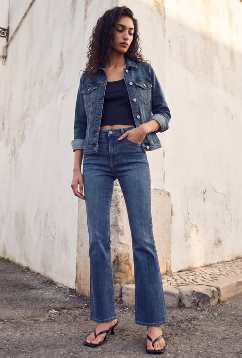 GINGER Solid Woven Flared Jeans