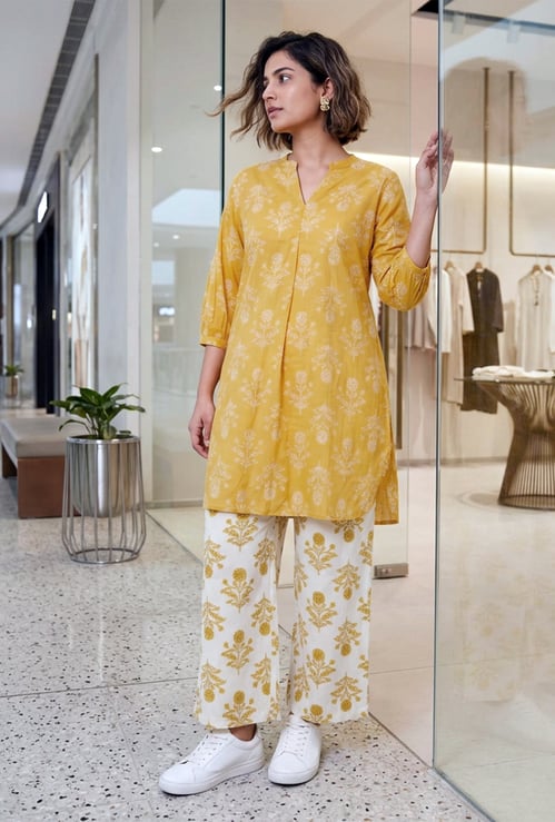 MELANGE Floral Print Straight Kurta Set