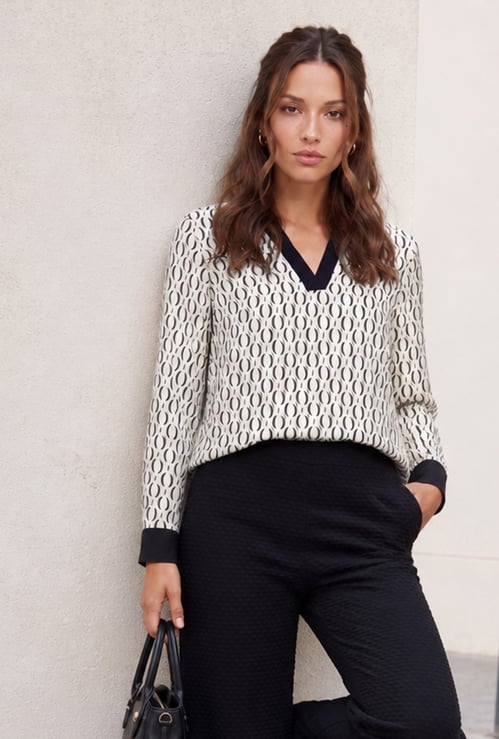 CODE CLASSIC Printed Band Neck Top