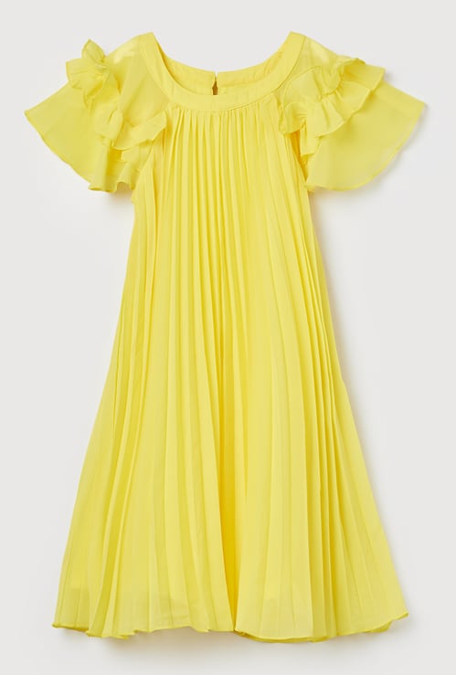UNITED COLORS OF BENETTON Girls Pleated Ruffled Midi Dress