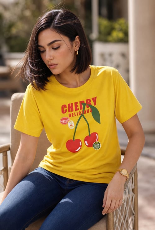FAME FOREVER Cherry Graphic Print T-shirt