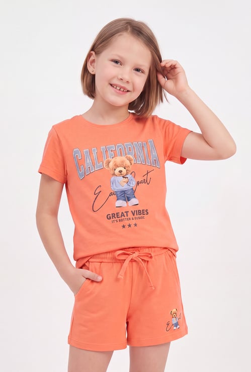 FAME FOREVER Girls Bear Graphic Print T-shirt
