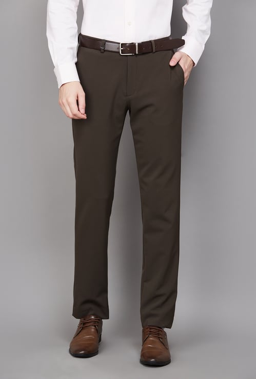 BLACKBERRYS Solid Slim Straight Formal Trousers