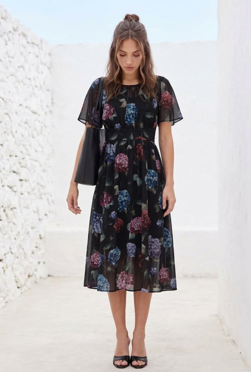 CODE Floral Print Midi Dress with Cami