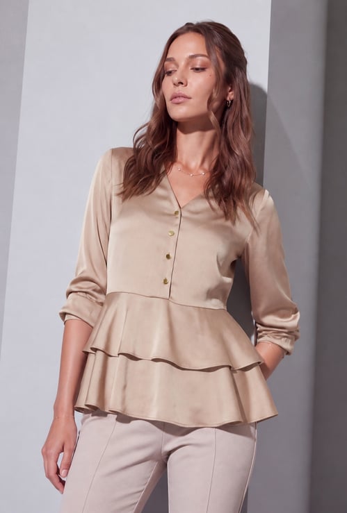 CODE Solid Peplum Top