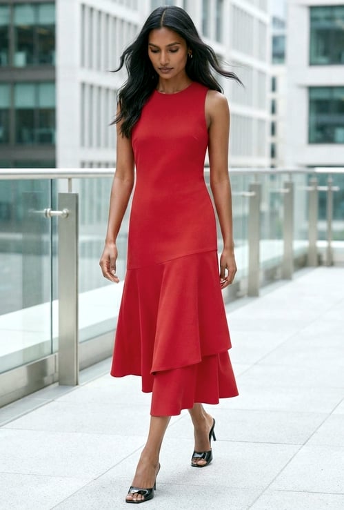 CODE Solid Zipped Midi Dress