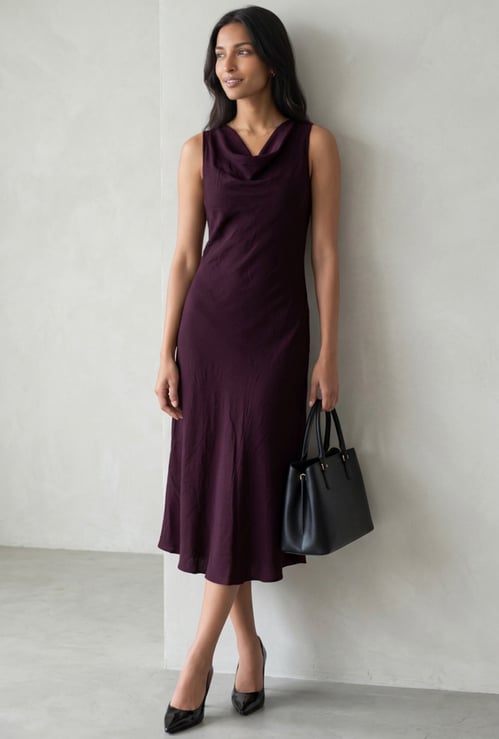 CODE Self Design Cowl Neck Midi Dress