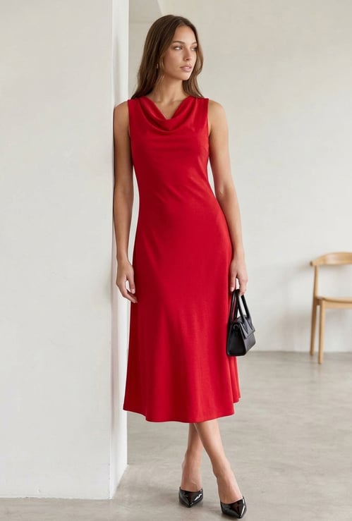 CODE Sleeveless Cowl Neck Midi Dress