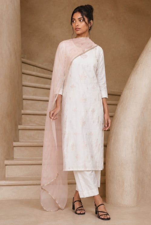 MELANGE Embroidered Straight Kurta Set