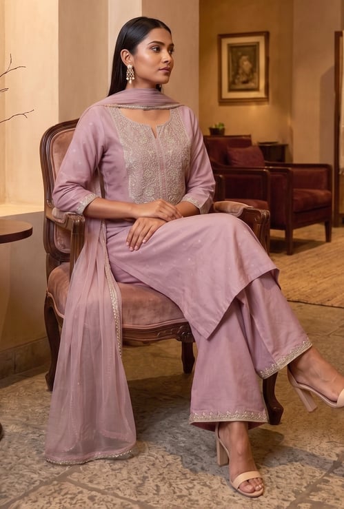 MELANGE Embroidered Straight Kurta Set