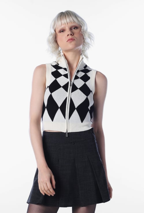 ONLY Patterned High-Neck Sleeveless Sweatshirt