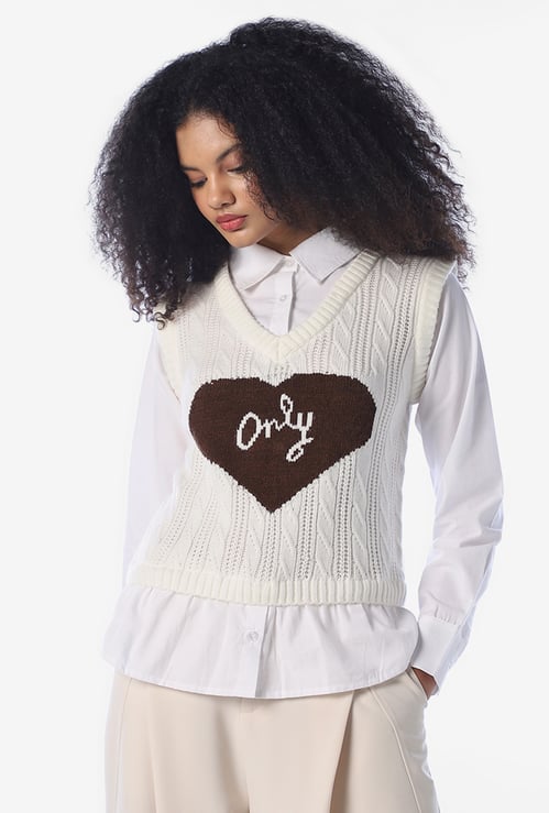 ONLY Cable Knit Sleeveless Sweater Vest