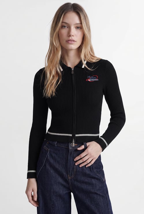 ONLY Ribbed Zip Through Sweatshirt