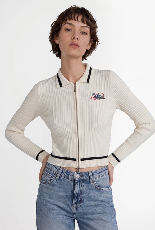 ONLY Ribbed Zip Through Sweatshirt
