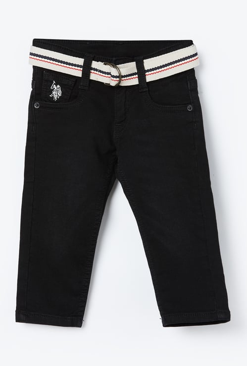 US POLO ASSN KIDS Washed Slim Fit Jeans with Belt