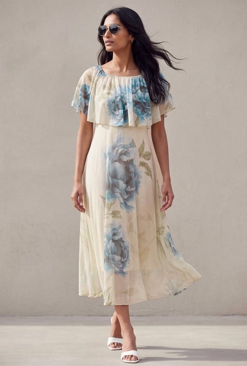 CODE Floral Print Fit & Flare Midi Dress