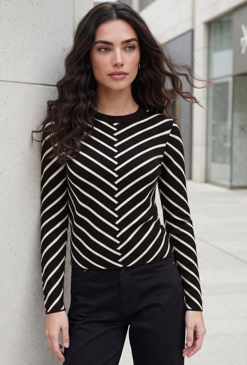 FAME FOREVER Striped Flat Knit Top
